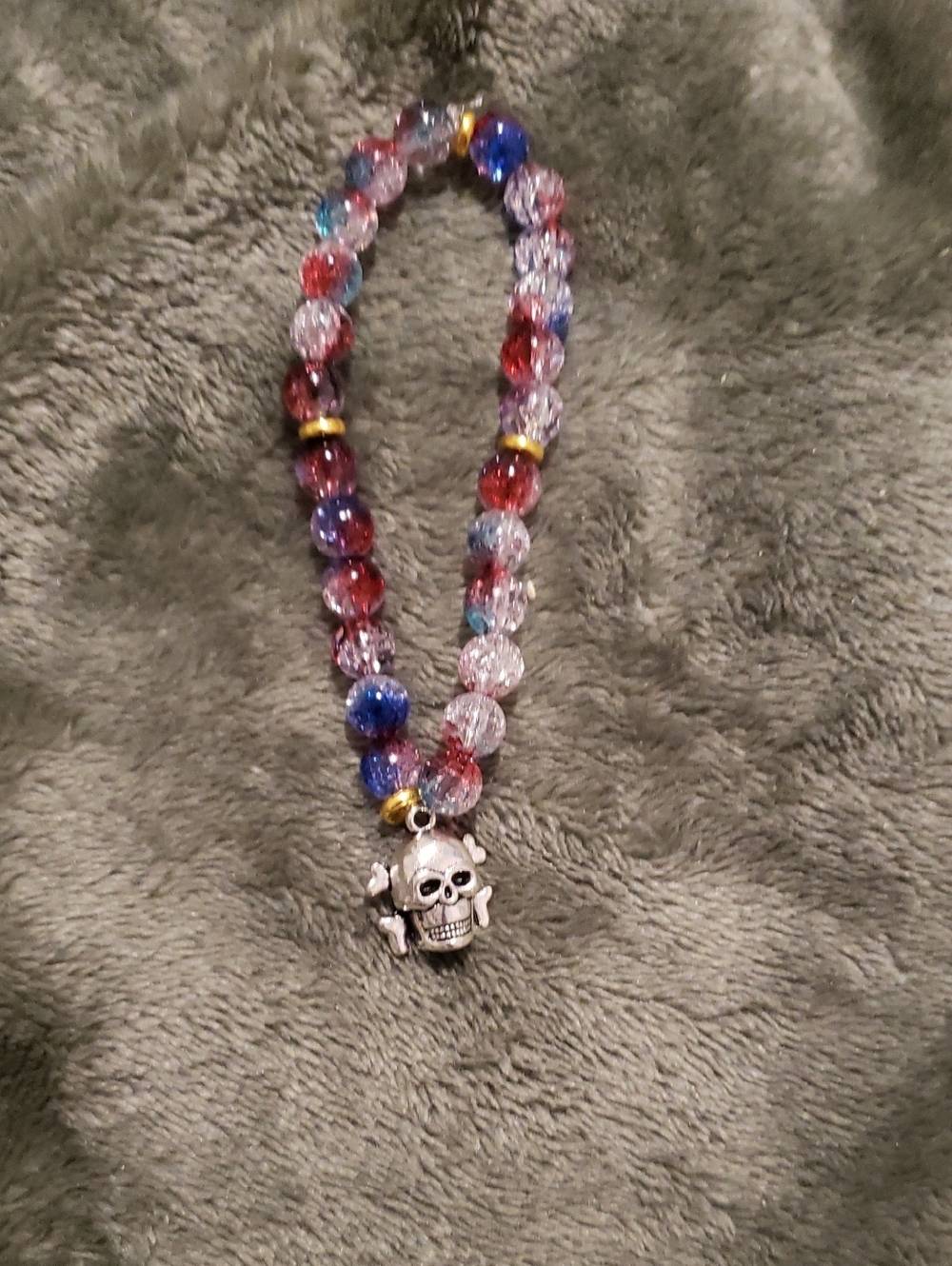 Multicolor Bead Bracelet with Silver Skull Charm